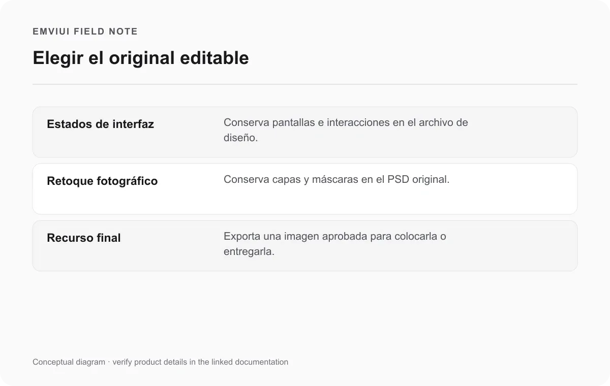 Matriz que sitúa Figma como original de interfaz y Photoshop como original de imagen por capas