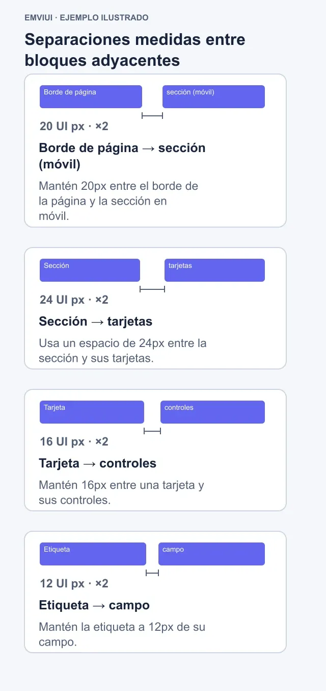 Separaciones especificadas entre bloques adyacentes identificados