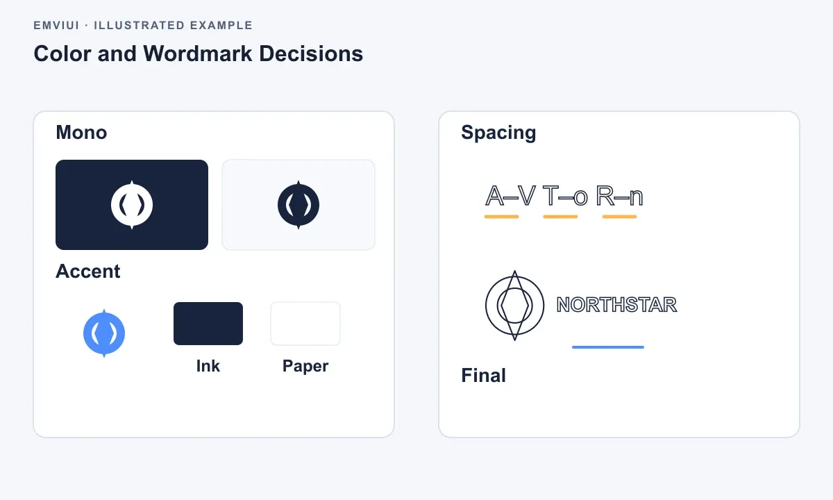 Black-and-white, accent, and reversed Northstar marks compare colorways and wordmark spacing.