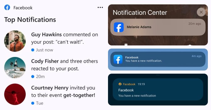 Archived Facebook notification UI example with an unread indicator