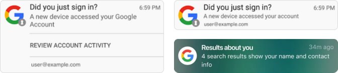 Archived Google notification UI example showing a toast message