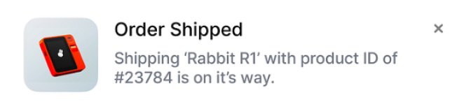 In-app notification example showing a delivery update