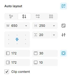 Imagen del banco de EmviUI de un panel de Auto Layout con controles de dirección, separación y tamaño.