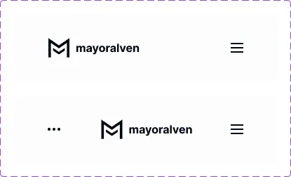 Real EmviUI mobile navigation specimen showing two arrangements of a brand area and menu control.