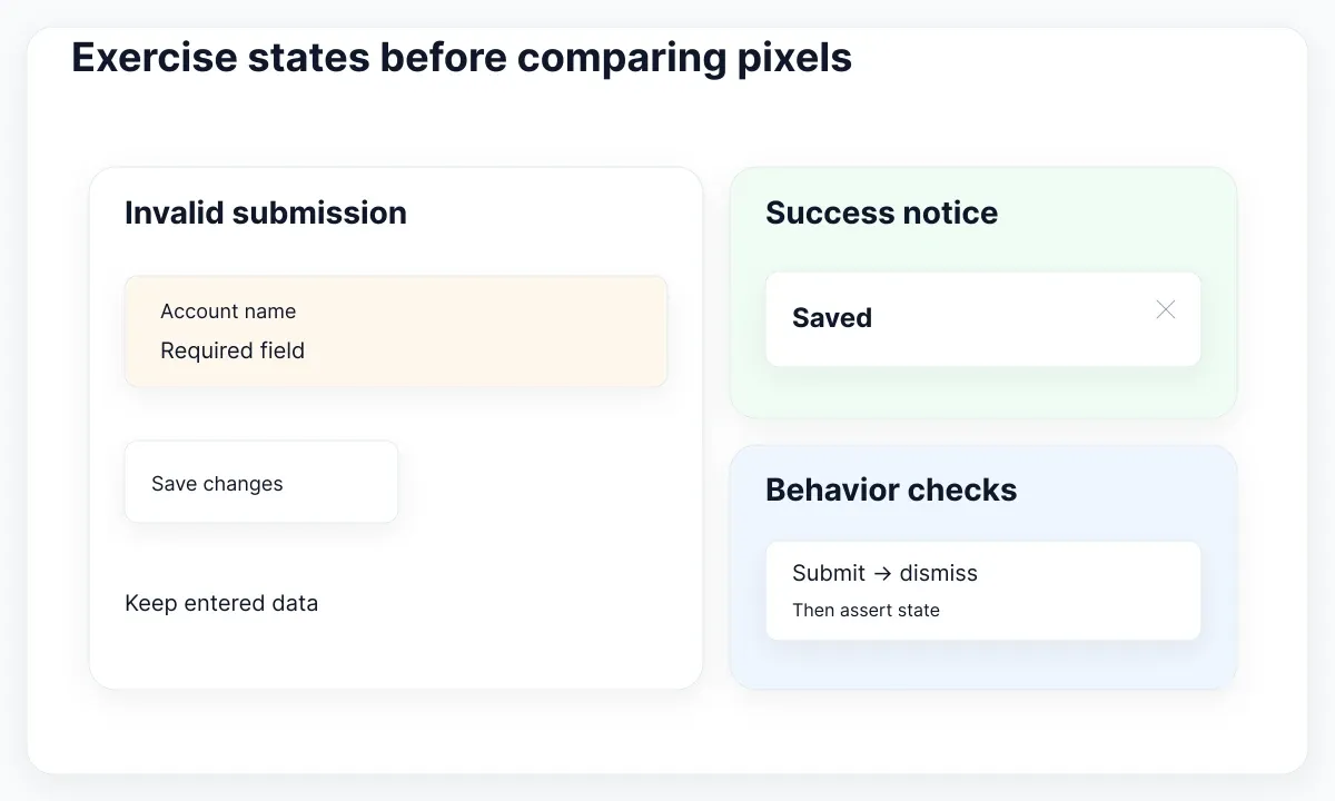 CI acceptance illustration: Exercise states before comparing pixels