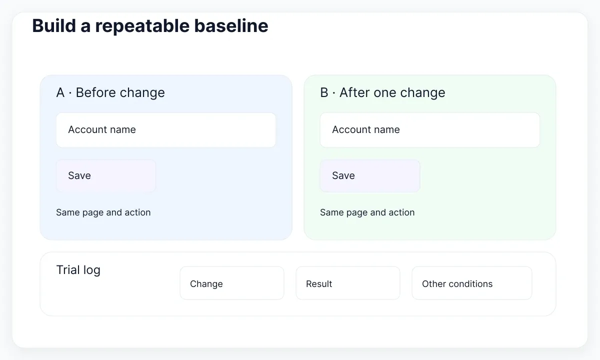 Two equal form specimens keep the task constant before and after one change.