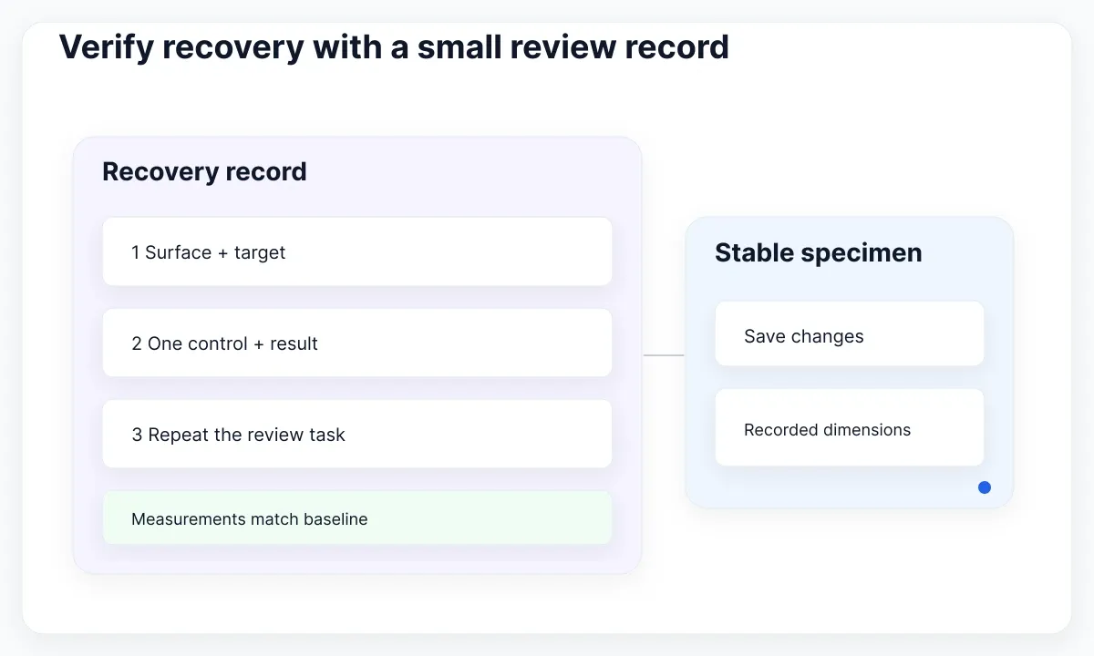 Explanatory viewing specimen: Verify recovery with a small review record