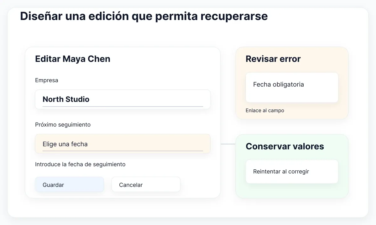 Espécimen de interfaz CRM ficticia: Diseñar una edición que permita recuperarse