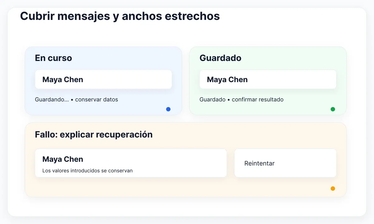 Espécimen de interfaz CRM ficticia: Cubrir mensajes y anchos estrechos