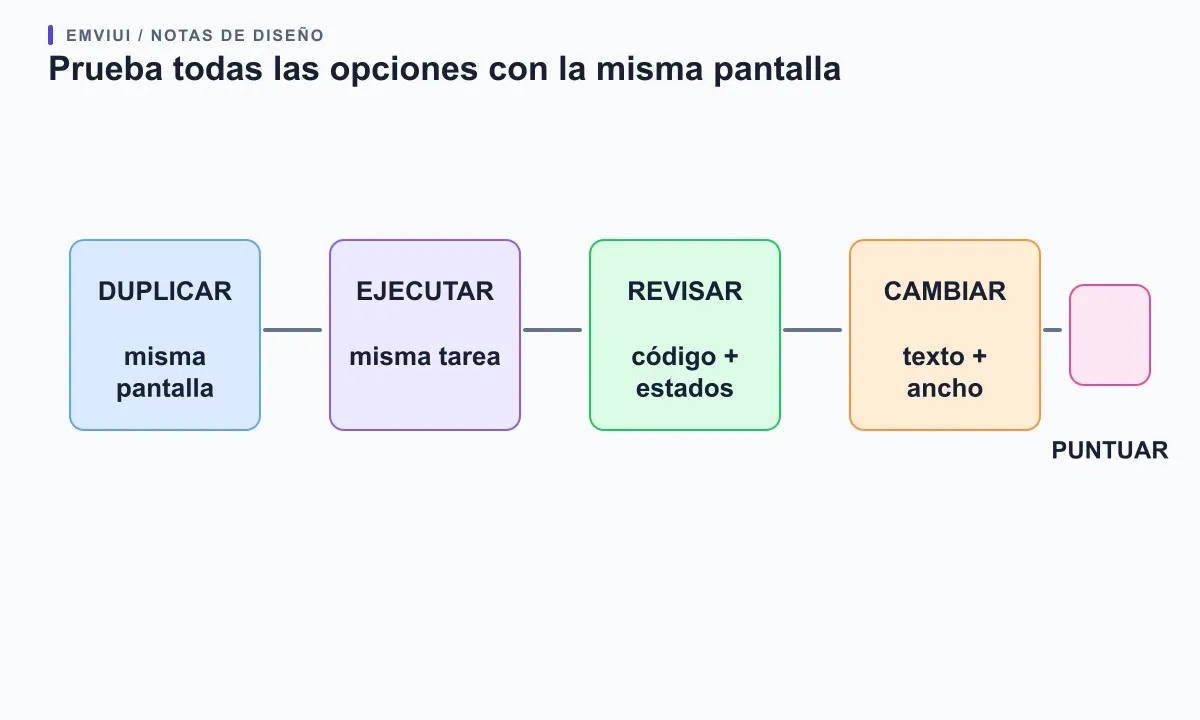 Prueba repetible: duplicar pantalla, ejecutar la tarea, revisar la salida, cambiar texto y comparar.