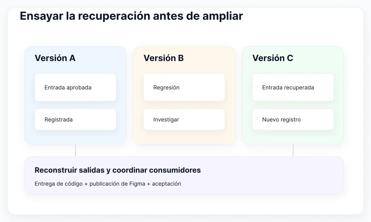 Diagrama de entrega de tokens: Ensayar la recuperación antes de ampliar