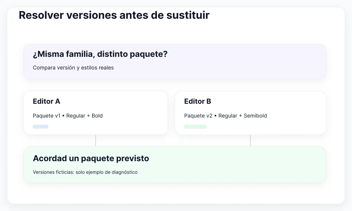 Ilustración de diagnóstico: Resolver versiones antes de sustituir