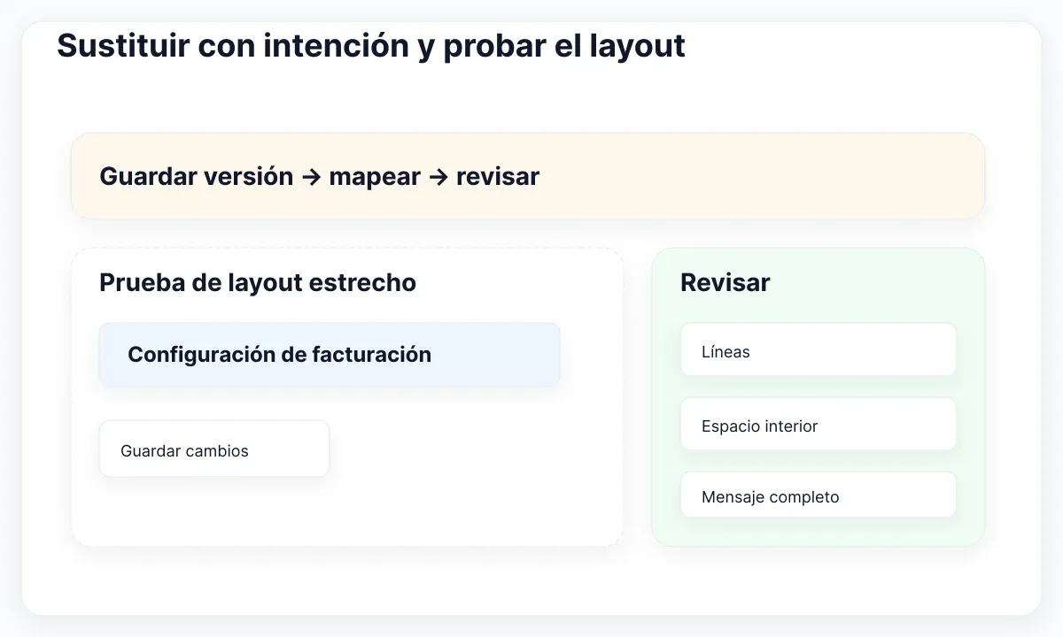 Ilustración de diagnóstico: Sustituir con intención y probar el layout