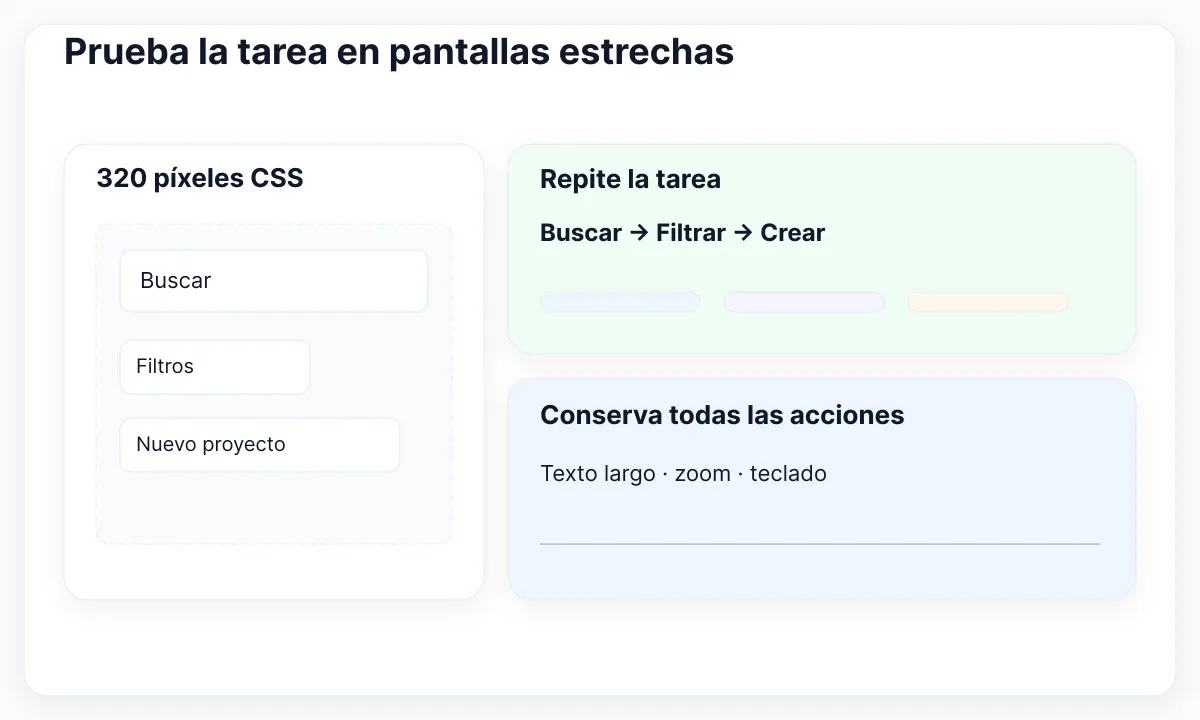 Barra estrecha junto a la tarea de aceptación de buscar, filtrar y crear.
