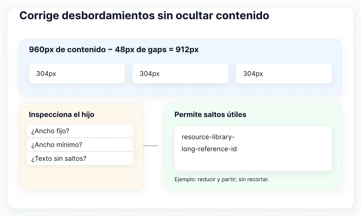 Cálculo ilustrativo del ancho de columnas y revisión de saltos del contenido