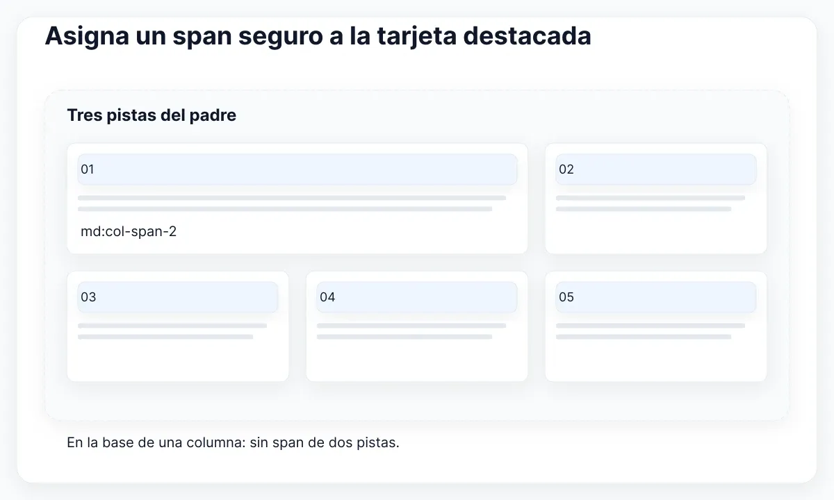 Tarjeta destacada en dos de tres pistas, seguida de tarjetas en orden normal
