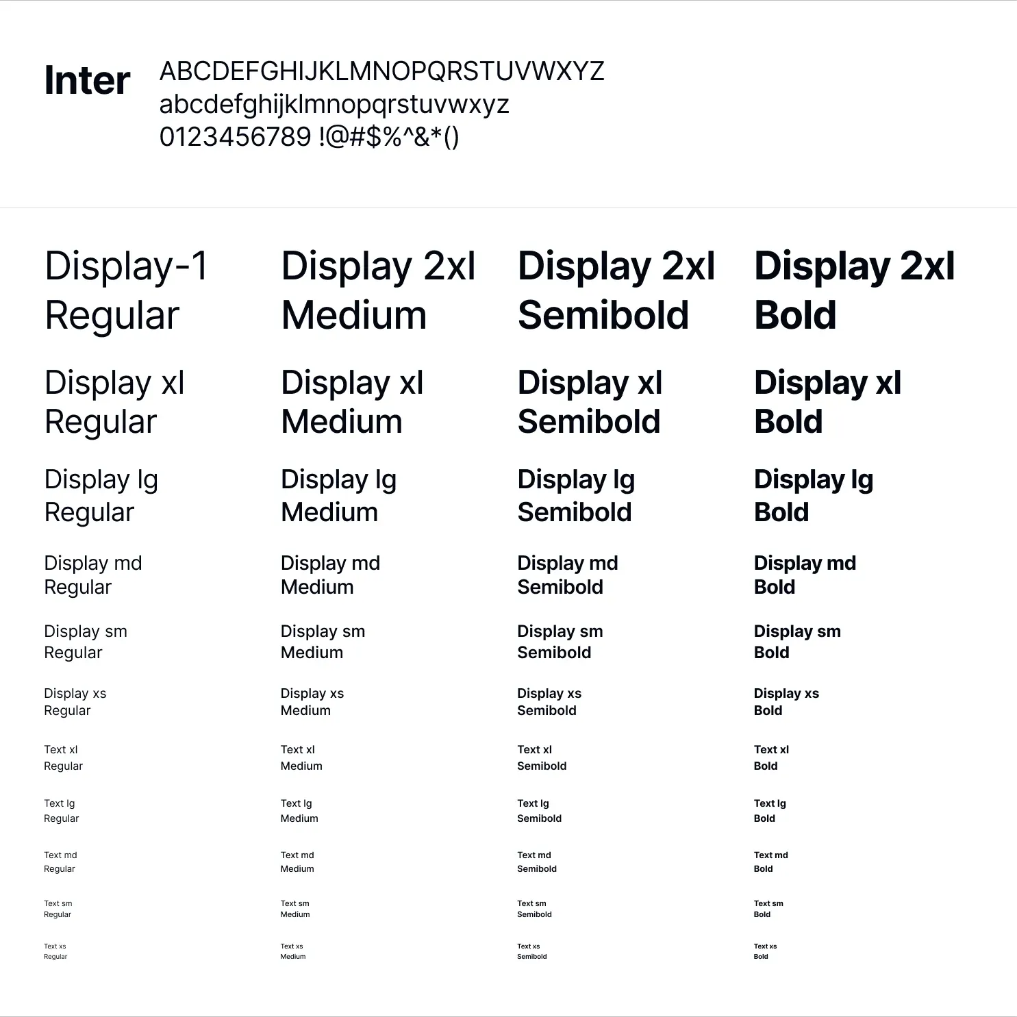 EmviUI typography specimen showing Inter at several sizes in Regular, Medium, Semibold and Bold.