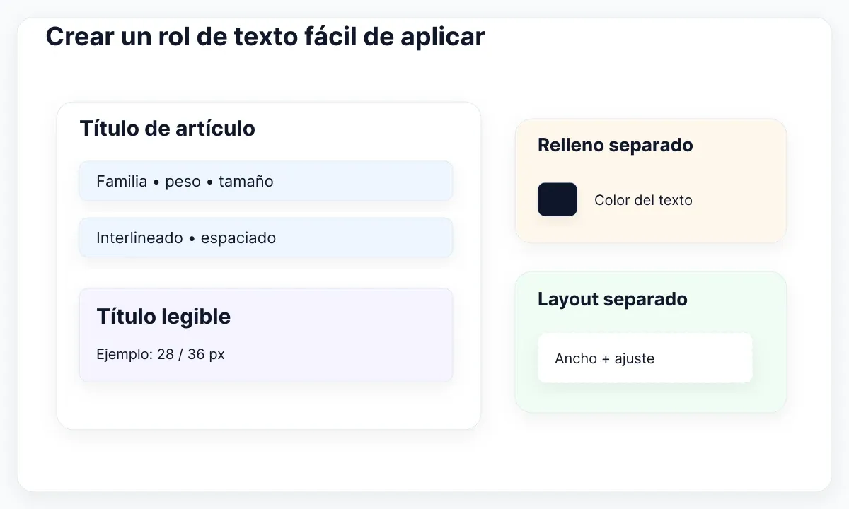 Diagrama de relaciones entre variables y estilos: Crear un rol de texto fácil de aplicar