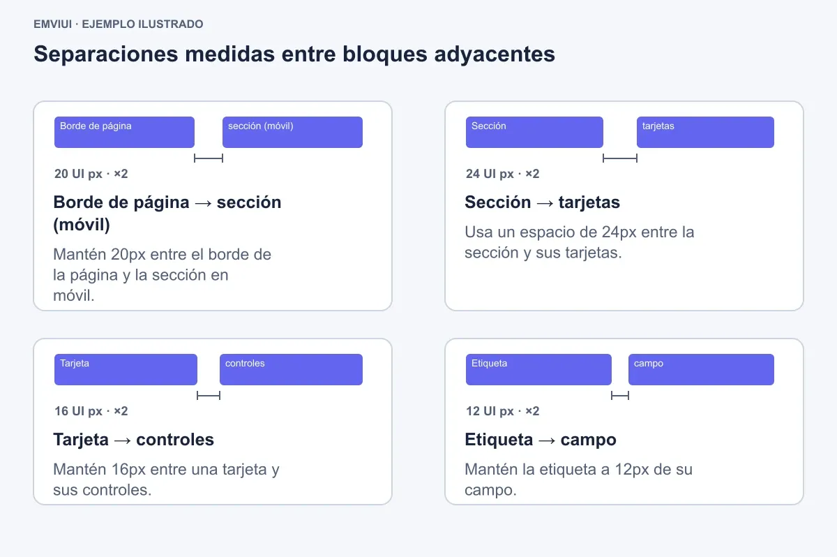 Separaciones especificadas entre bloques adyacentes identificados